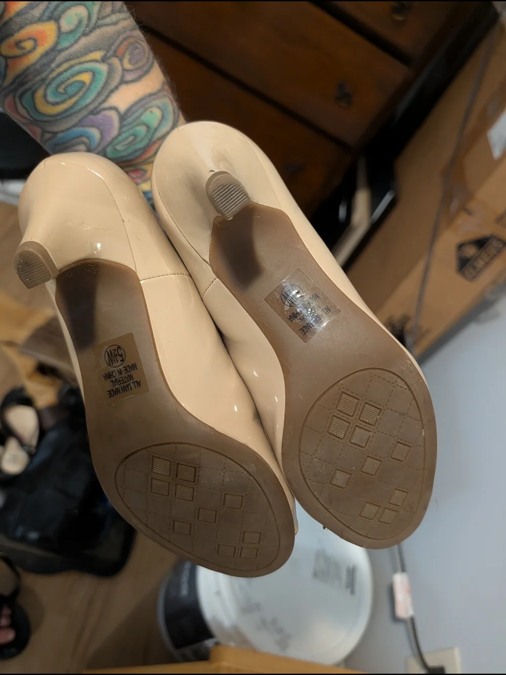 Cityclassified Beige Patent Peep-Toe Pumps